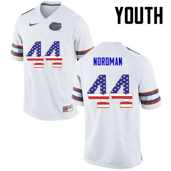 Youth NCAA Florida Gators Tucker Nordman #44 Stitched Authentic USA Flag Fashion Nike White College Football Jersey NFQ0465QJ